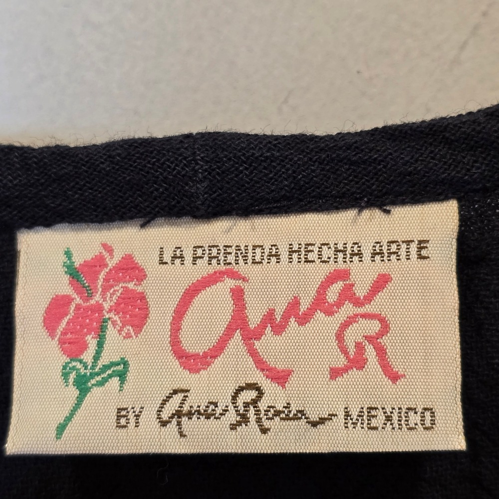 Vintage Black Tank Top with Hand-Painted Floral Motif - Picture 6 of 8